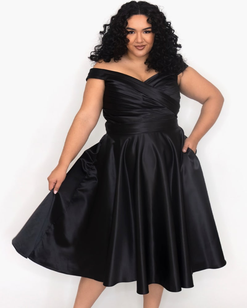 Front of a model wearing a size 16 Perfectly Posh Party Dress in Onyx by Celebrations by Sydney's Closet. | dia_product_style_image_id:290441
